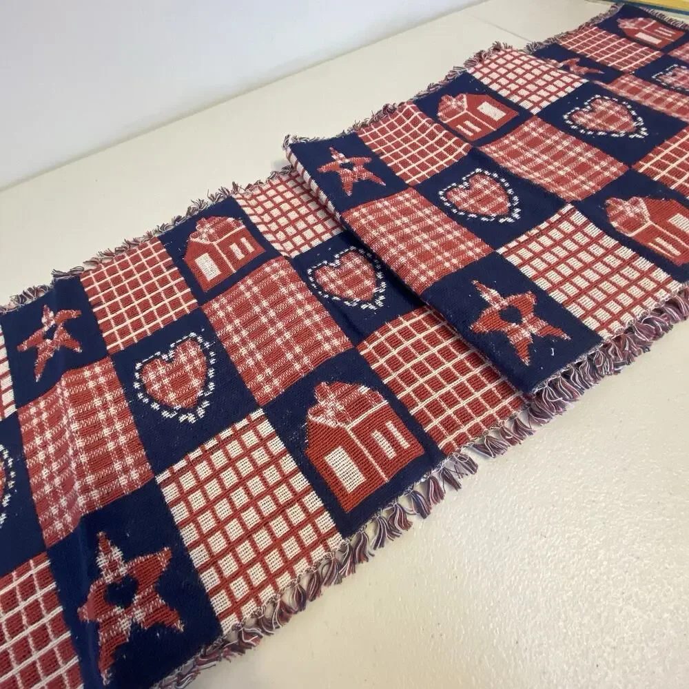Vintage Linen Cotton Table Runner 13x66” Fridge Hearts Stars HomeSweetHome Core